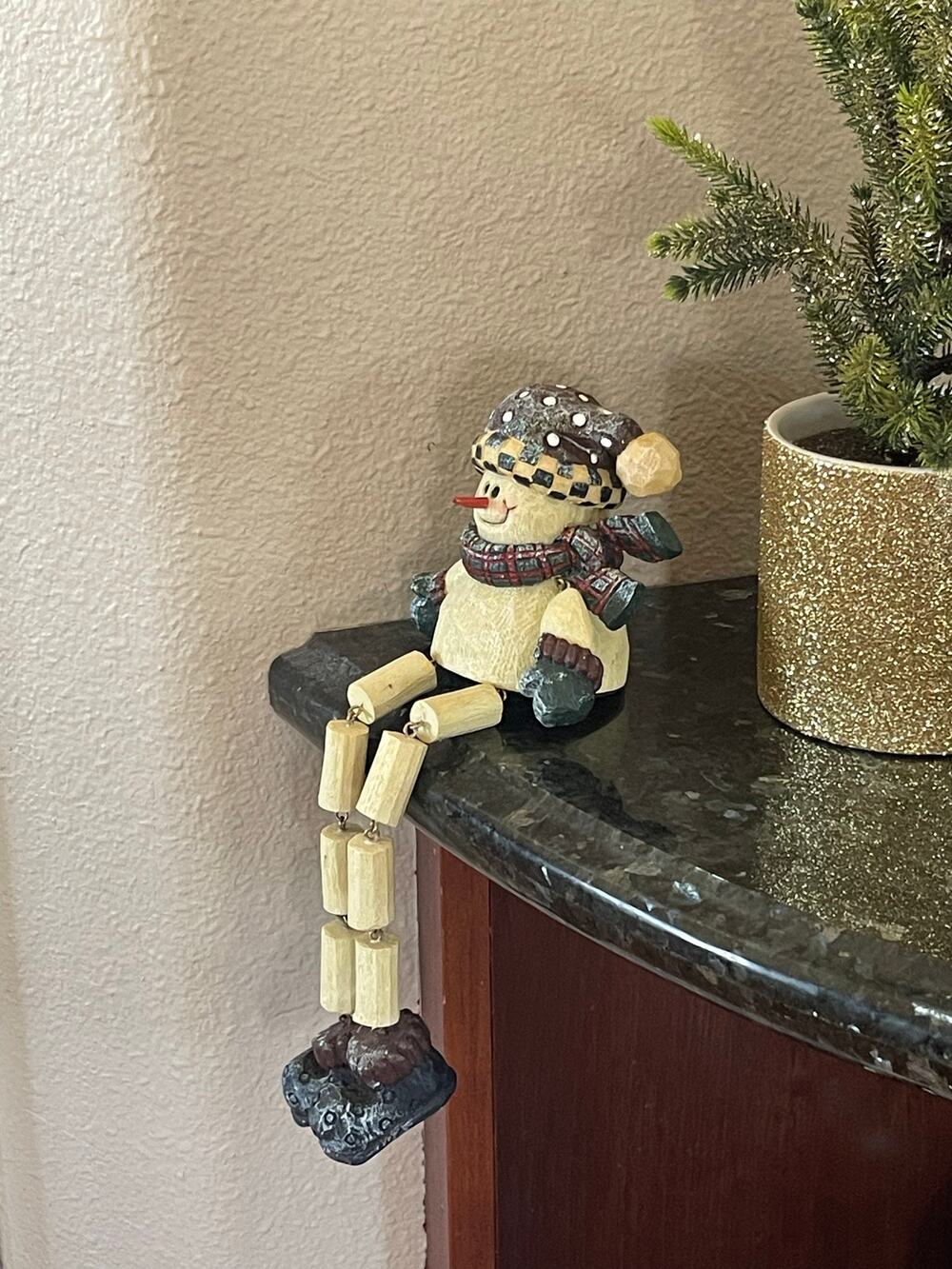 Vintage Sitting Snowman Long Dangle Feet Legs